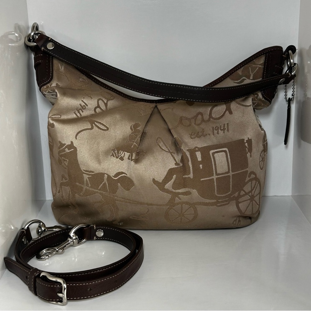 Coach Tan & BrownCanvas With Leather Trim, Horse & Carriage, Shoulder/Crossbody